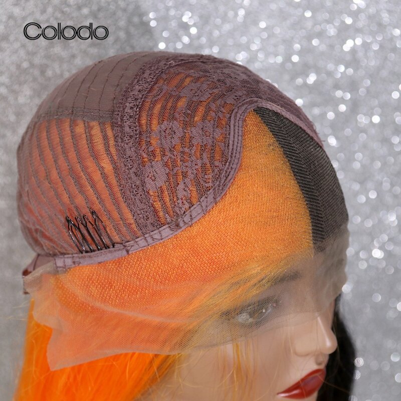 コロド-オレンジハーフブラック合成レースフロントウィッグ女性用、高温繊維、コスプレグルーなし、ドラッグクイーン色