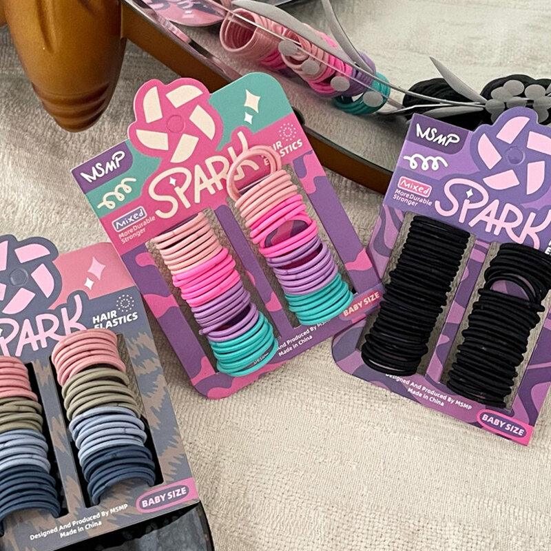 Colorido nylon elásticos para meninas, pequenas faixas de cabelo elástico, titular rabo de cavalo, cabelo laços, cabelo styling ferramentas, 55 pcs/saco