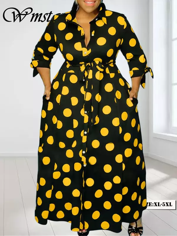 Wmstar Plus Size sukienki damskie z nadrukiem w kropki z kieszeniami Fashion Party Maxi sukienka gorąca sprzedaż hurtowa Dropshipping
