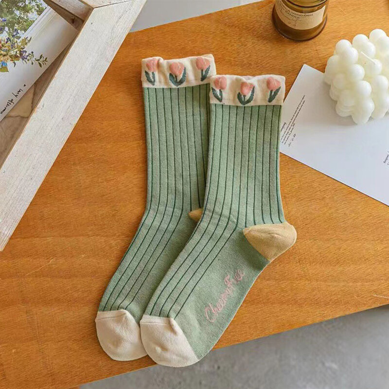 2023 New Women's Socks Korean Style Flower Casual Cotton Socks Girls Frilly Ruffle Cute Sweet Breathable Kawaii Crew Socks