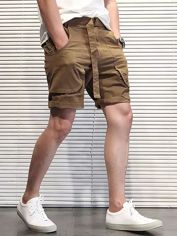 Celana pendek untuk pria longgar kancing lebar Khaki pria celana pendek kargo katun Harajuku Streetwear Homme kasual Y2k besar dan tinggi