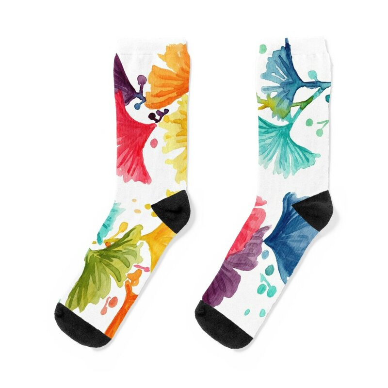 Regenbogen Aquarell Ginkgo Blätter Socken japanische Mode Geschenk Socken männliche Frauen