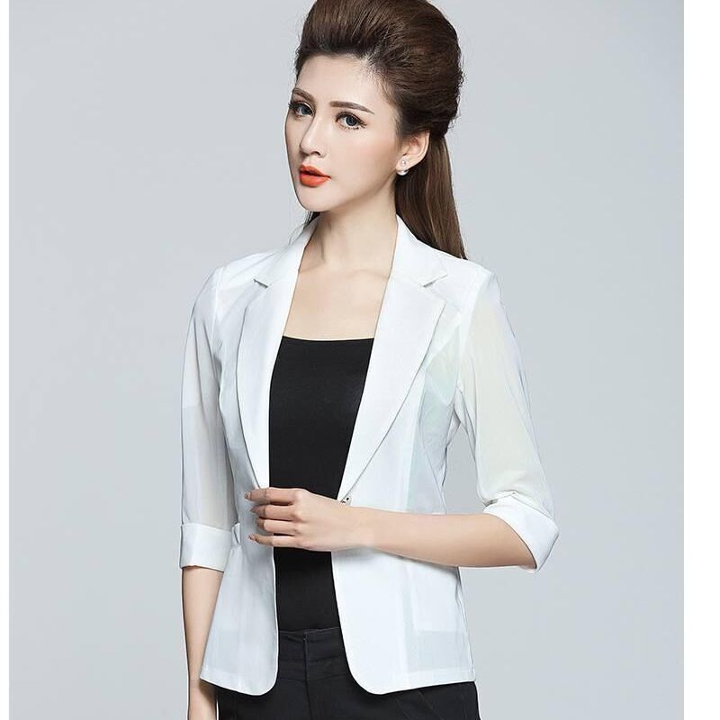 Summer Women Gauze Small Jacket Thin Suit Coat Lady Casual Top 2024 Professional Oversized Slimming Sun Protection Clothing B16