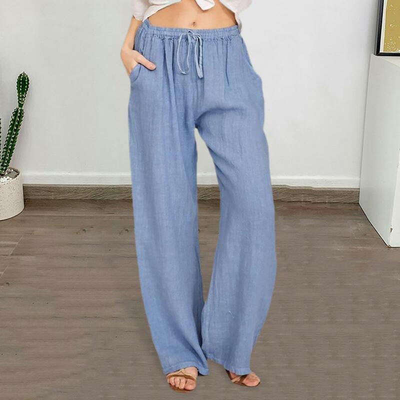 Women Wide-leg Pants Stylish Women's Summer Pants Elastic Drawstring Waist Pockets Straight Wide Leg for Streetwear for Women