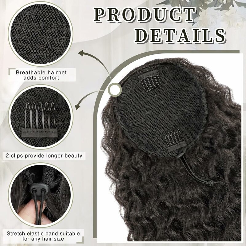 Extensión de cola de caballo para mujeres negras, coleta ondulada y rizada con cordón, Clip falso, cabello negro y marrón, peluca sintética de 18 pulgadas