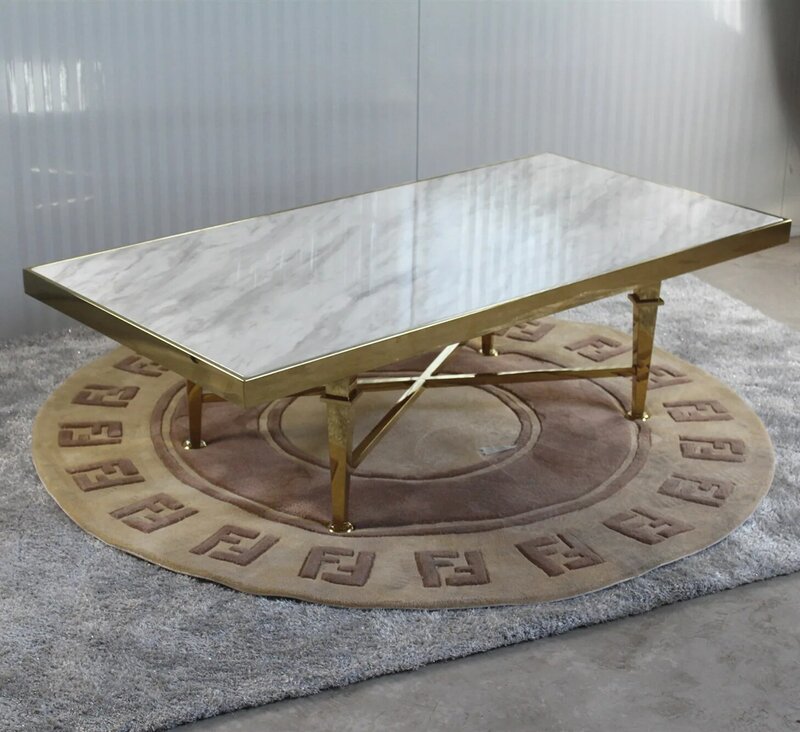 Luxury living room coffee tables furniture originality shine gold stainless steel frame marble top Coffee table for living room