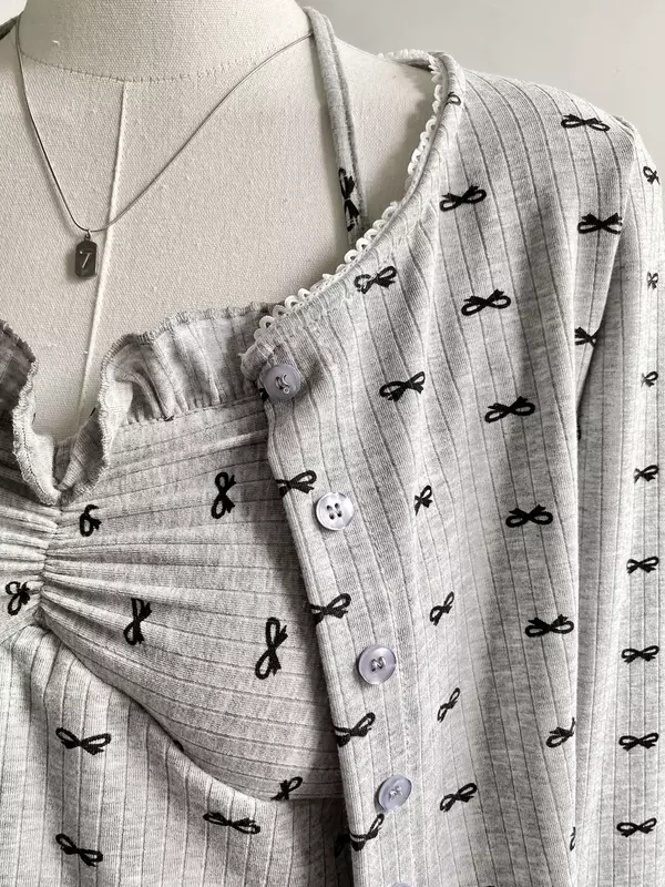 여성용 그레이 프린트 티셔츠, 하라주쿠 한국 Y2k 미학적 빈티지 긴팔 티셔츠, 투피스 세트, 2000 년대 의류, 여름