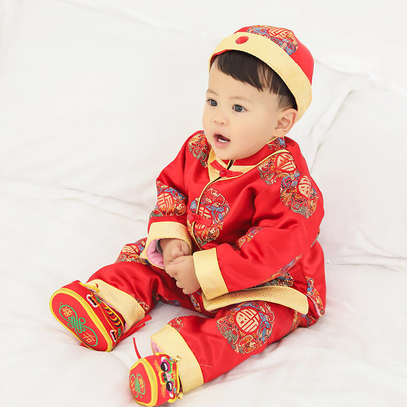 Детский костюм Тан 2022, новый год, комплект из 3 предметов для малышей, платье в виде полумесяца на один год, изысканная жаккардовая вышивка для дня рождения