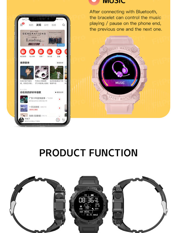 Montre connectée FD68S pour IOS et Android, bracelet de fitness connecté, pour hommes et femmes