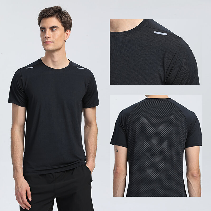 Быстросохнущая Мужская футболка для бега, спортивный топ для фитнеса, тренировочная рубашка для тренажерного зала, дышащая повседневная спортивная одежда для бега