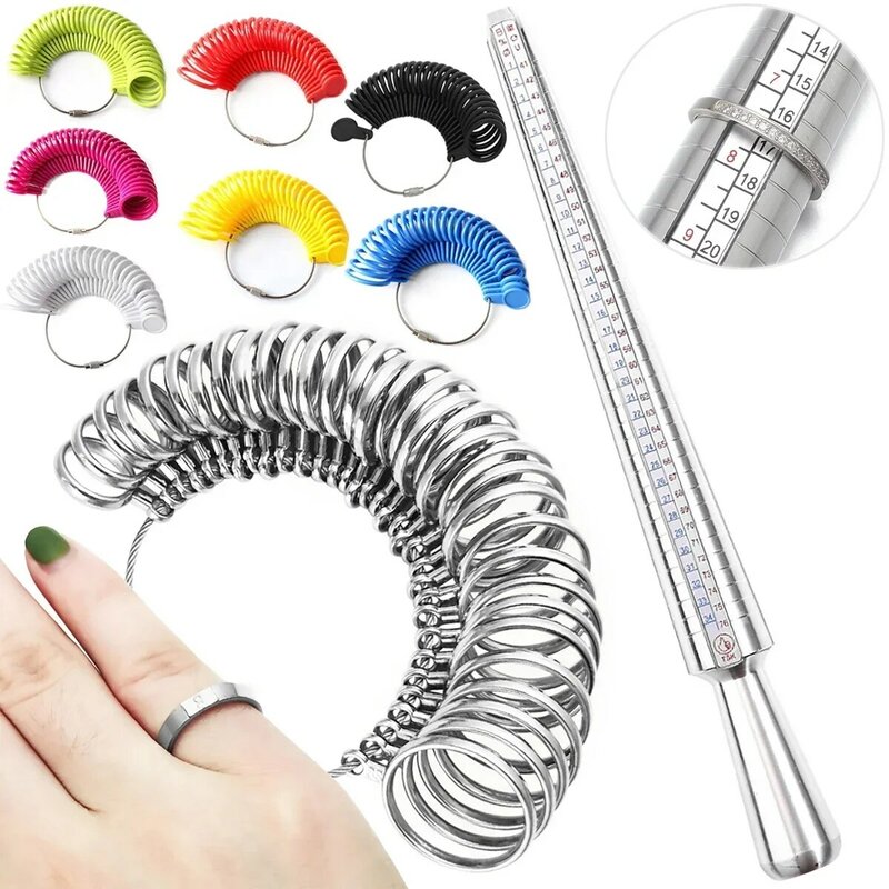 Alat perhiasan profesional cincin Mandrel stik cincin pengukur jari pengukur ukuran US/HK/Euro DIY set alat ukuran perhiasan peralatan
