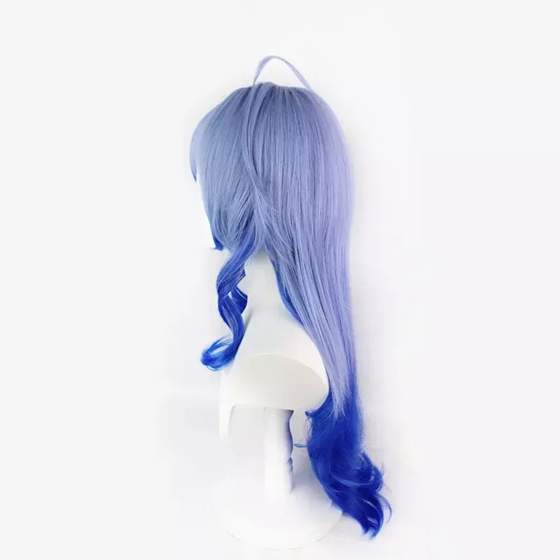 Rambut palsu Cosplay Genshin Impact Ganyu Wig Cosplay karnaval Solo Show Aqua Blue Deep Gradient rambut panjang Ganyu Wig Cap + wig