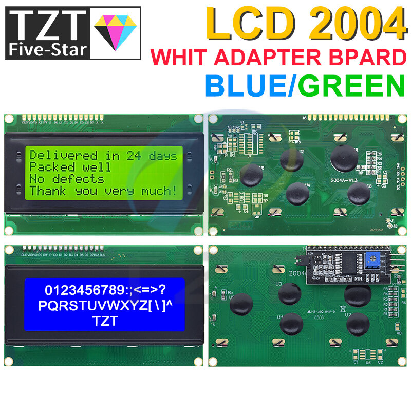 وحدة محول الواجهة التسلسلية LCD2004 I2C 2004 20x4 2004A ، أزرق/أخضر ، HD44780 ، حرف LCD /w IIC/I2C ، لاردوينو