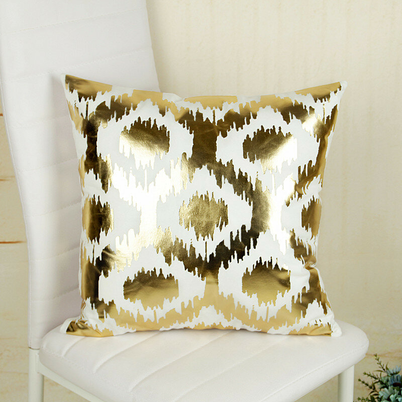 Fundas de almohada geométricas de lujo de color bronce dorado, funda de almohada neoclásica de algodón y poliéster con diseño de piña, cojín decorativo para sofá