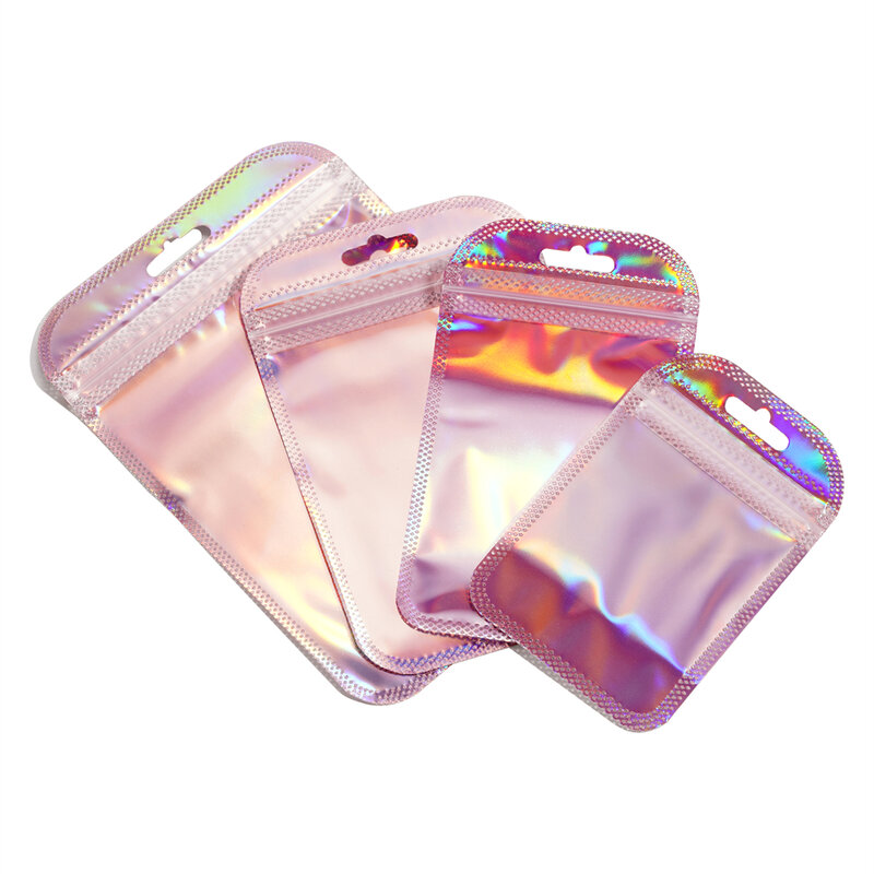 Sacos de plástico auto-selantes para jóias, bolsa com janela de exibição clara, embalagem DIY, saco de armazenamento de presentes, 50pcs