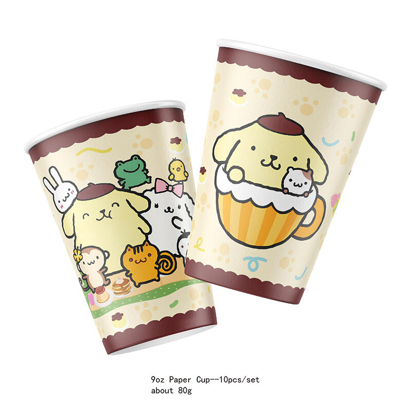 Sanrio Pom Pom Purin Birthday Party Decorations Kids Favor Paper Cup Plate Cupcake Festival Baptism Disposable Tableware Supplie