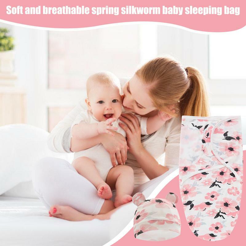 Cobertor Swaddling Pele-Friendly do Bebê Recém-nascido com Chapéu, Cobertores Confortáveis Do Berçário, Cobertor Recebedor Bonito, Bebê Recém-nascido Swaddles