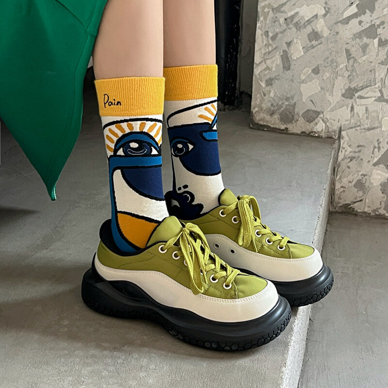 Оригинальные модные носки ins трендовые граффити спортивные парные носки в тюбике С Вышивкой Букв хлопковые носки