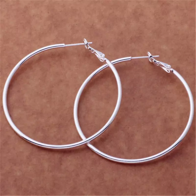 Hot Charms 925 Sterling Silver Classic 5-8CM Big Circle Hoop Earrings for Women Party Wedding Jewelry Fashion Christmas Gifts