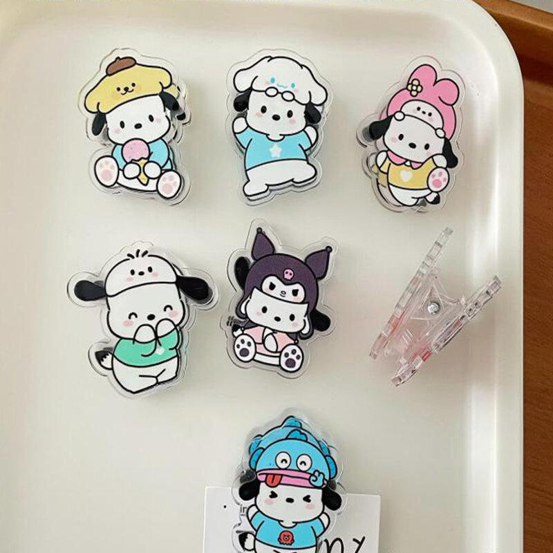 New Kawaii Cute Sanrio Pochacco Acrylic Clamp Sealing Clip Double-Sided Clip Cartoon Exquisite Pp Clip Birthday Gift For Girls