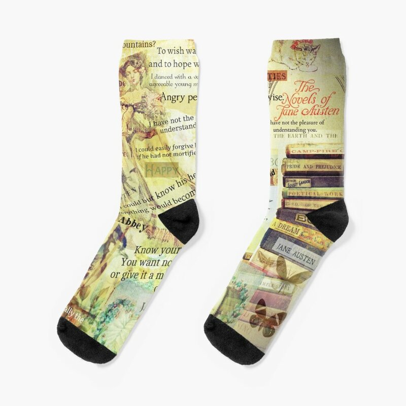 Jane Austen kaus kaki Kutipan pemanas anti-slip banyak warna pria kaus kaki wanita