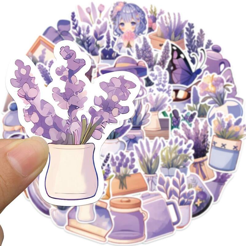 10/25/50PCS Cartoon Purple Lavender Flower Stickers Kawaii  Aesthetic Decals Laptop Scrapbook Phone Decoration Kids Girls Toys