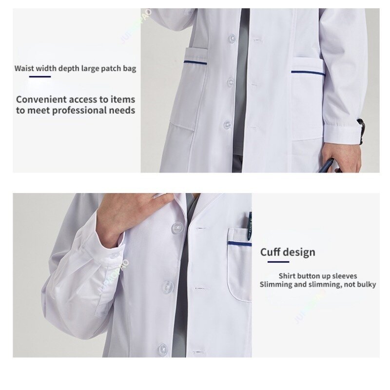 Anti Static Lab Coat Short Sleeve Doctor Nurse Dress Long Sleeve Medical Uniforms White Jacket with Adjustable Waist Belt For