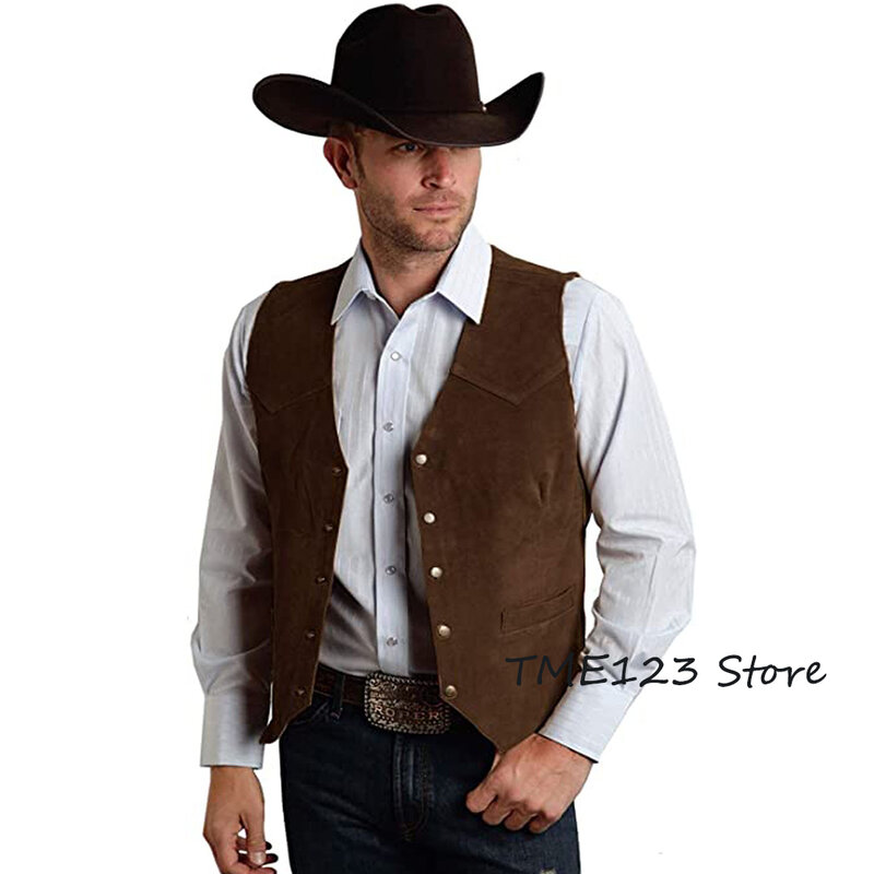 Męska zamszowa dopasowana jednorzędowa kamizelka Casual Western kamizelka dżinsowa 5 guzików moda klasyczna odzież szybka dostawa