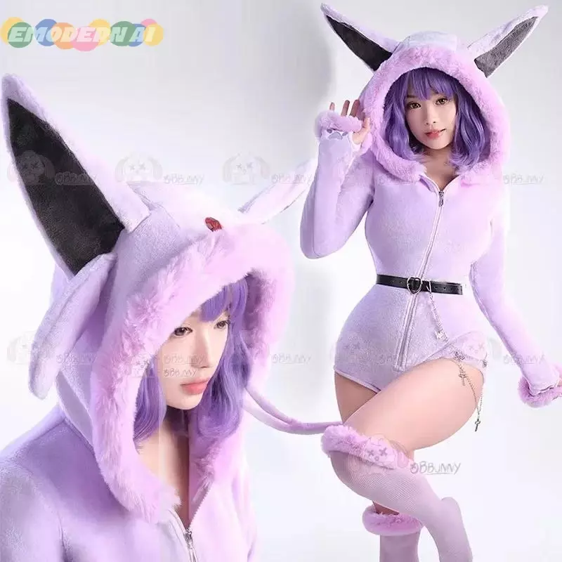 Kostum Cosplay Anime Espeon, jumpsuit kostum pakaian di rumah, seragam permainan peran bermain, pakaian santai pesta karnaval Halloween untuk wanita anak perempuan