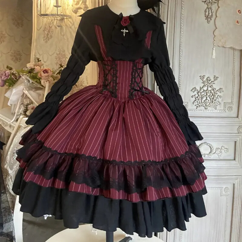 Vestido Lolita gótico vitoriano vintage feminino, camisa rosa elegante de Halloween, capa de lã, vestido feminino Harajuku Y2K