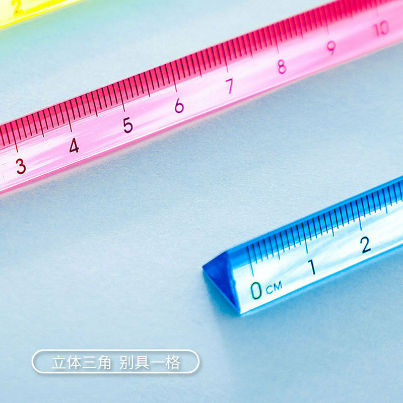 Penggaris segitiga transparan warna, perlengkapan sekolah alat tulis penggaris lurus multifungsi 15cm/20cm