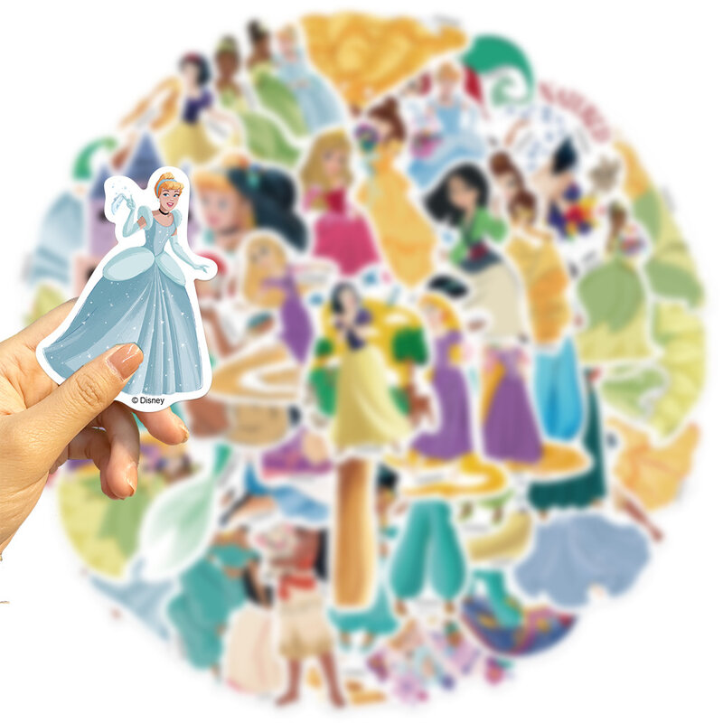 Pegatinas de Princesas de Disney para niños y niñas, calcomanía de dibujos animados de Disney Mix, álbum de recortes, película, ordenador portátil, teléfono, decoración Kawaii, juguete, 50 piezas