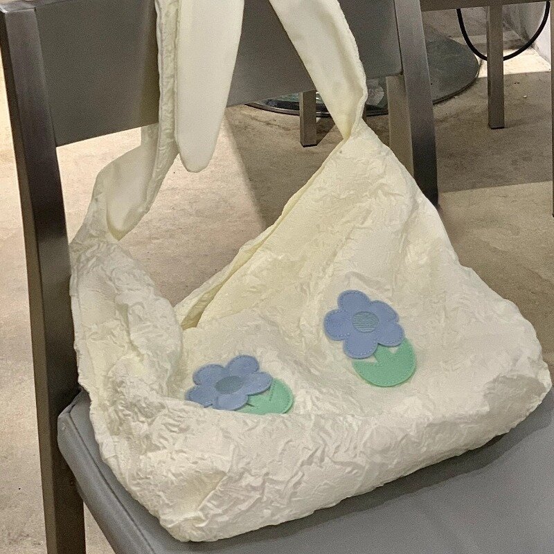 Xiuya Designer Aesthetic Womens Shoulder Bag Literary Lightweight Korean Style Fashion Tote Bag Cute Sweet Flower Female Handbag