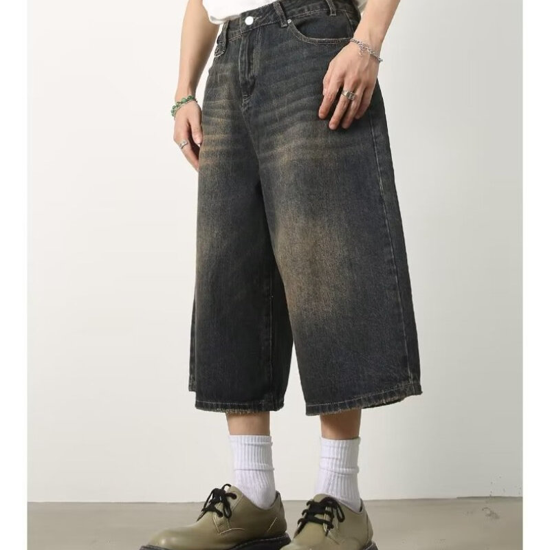 Jeans jeans soltos vintage Deeptown, Y2K Streetwear, shorts oversize, jeans largos, calças grunge, moda neutra de verão