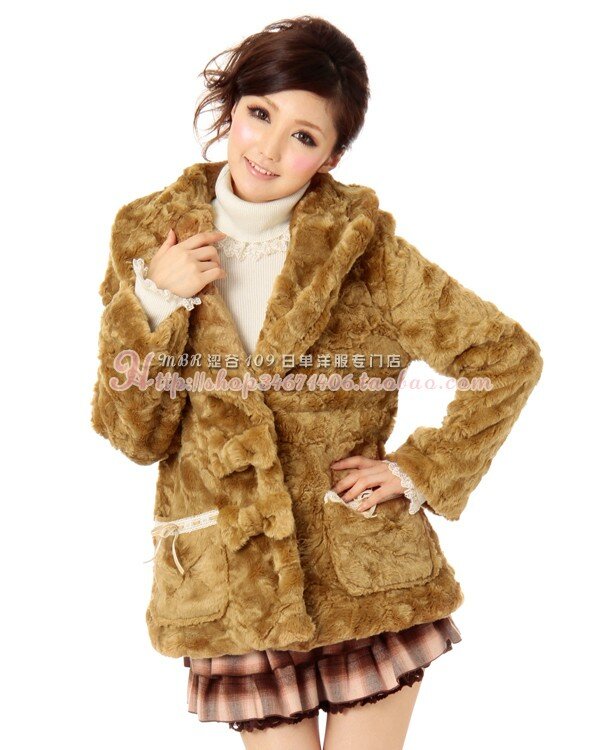 Velvet Ribbon Bow Fur Coat, Grosso, Laço, Veludo, Inverno, Vendas, Japão, Liz Lisa
