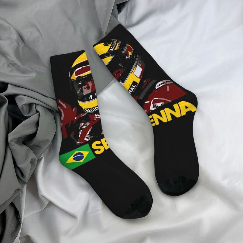 Calcetines deportivos Ayrton Senna Racing Cars para mujer, medias Súper suaves a la moda, accesorios de Hip Hop, medias TubeCrew medio, pequeños regalos