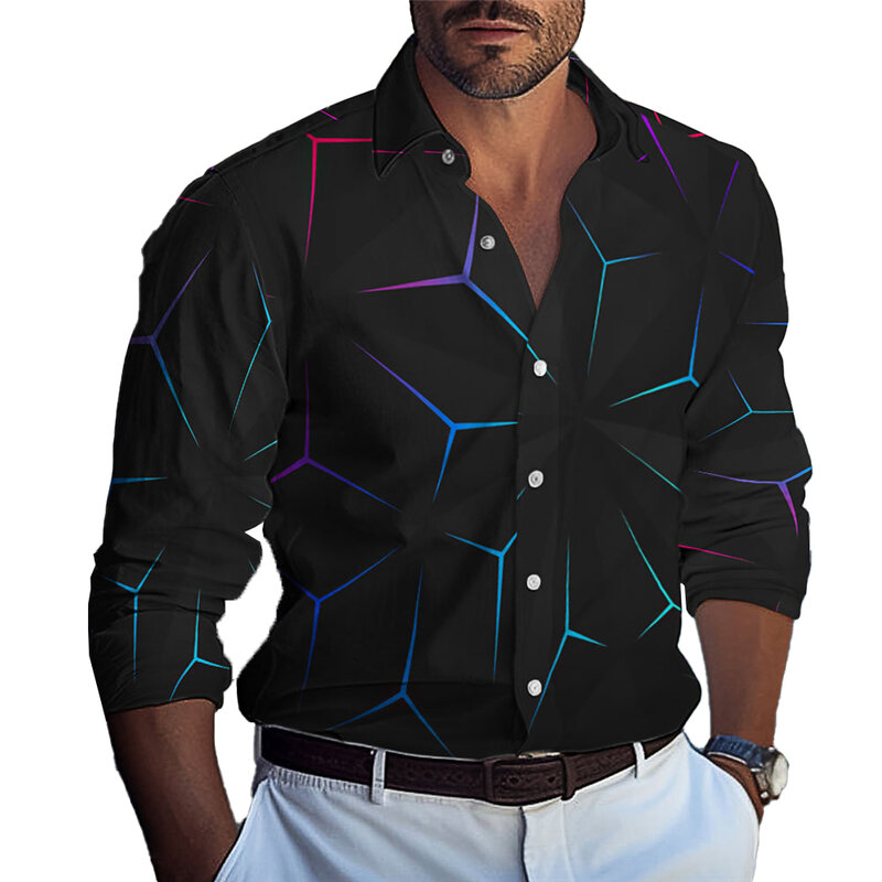 Camisa de manga larga con botones para hombre, camisa informal con estampado muscular, cuello de banda, nueva marca asequible