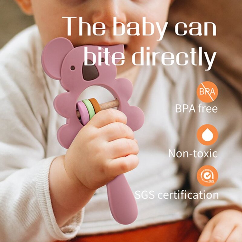 TeWindsor-Hochets en silicone sans BPA pour bébé, koala, éléphant, hochets à main, collier de dentition, qualité alimentaire, jouets à mâcher pour bébé, 1 pièce