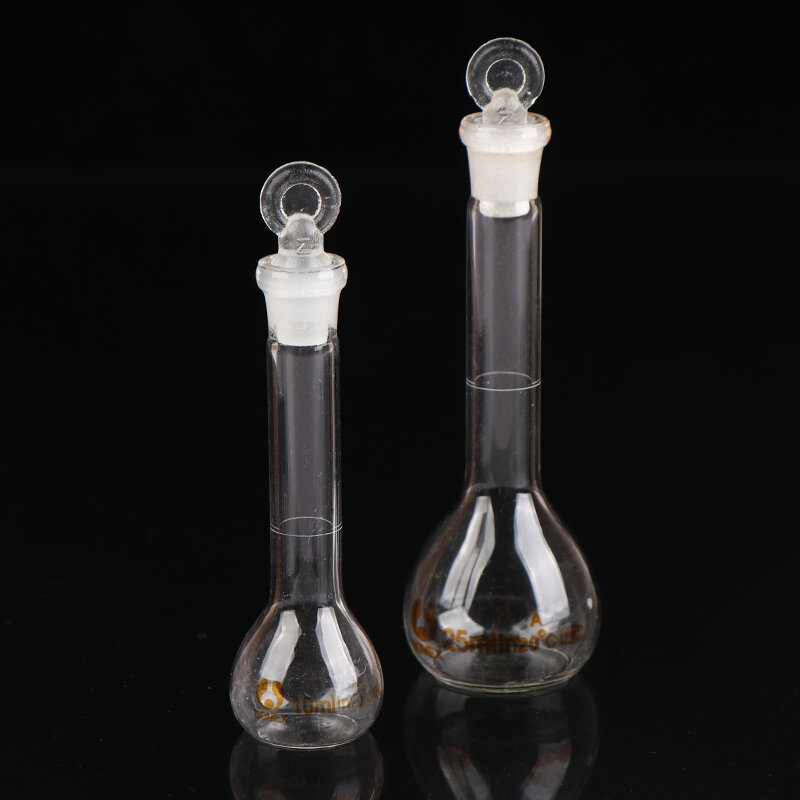 Frasco volumétrico de vidrio transparente con tapón, suministro de vidrio para laboratorio químico, 10/25ml, 1 unidad
