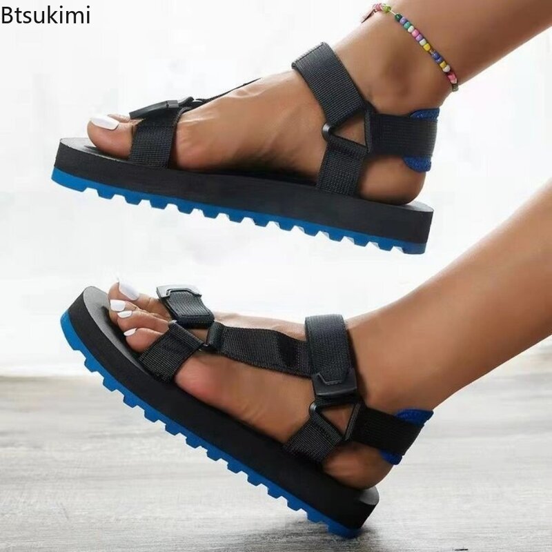 2024 Large Size Sandals for Women Summer Thick-soled Color-blocking Holiday Beach Shoes Ladies Fashion Casual Platform Sandalias