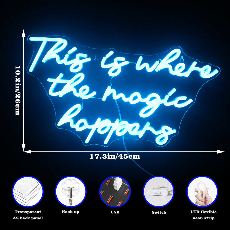 Dit Is Waar De Magie Gebeurt Neon Teken Led Lights Letter Logo Kamer Decoratie Voor Bruiloft Home Bars Verjaardagsfeest Wandlamp