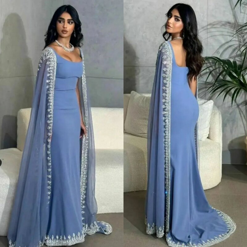 Saudi Arabia Prom Dress Evening Jersey Sequined Beading Ruched Prom A-line Square Neck Bespoke Occasion Gown Long Dresses