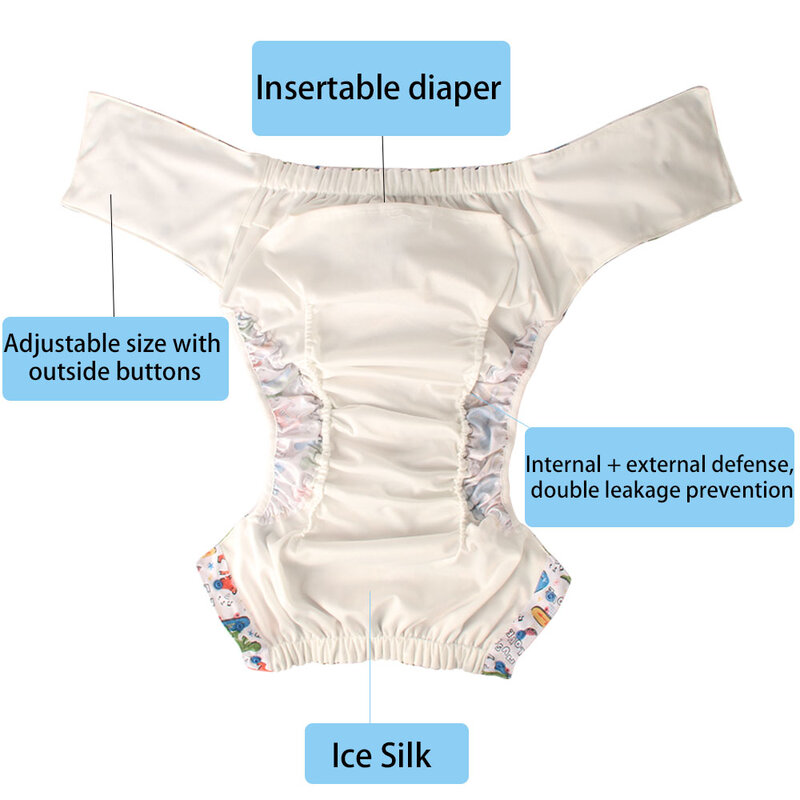Pañal de tela de seda de hielo para adultos, pañal impermeable para ancianos, pantalones reutilizables, bolsillo para pantalones, almohadillas transpirables antifugas
