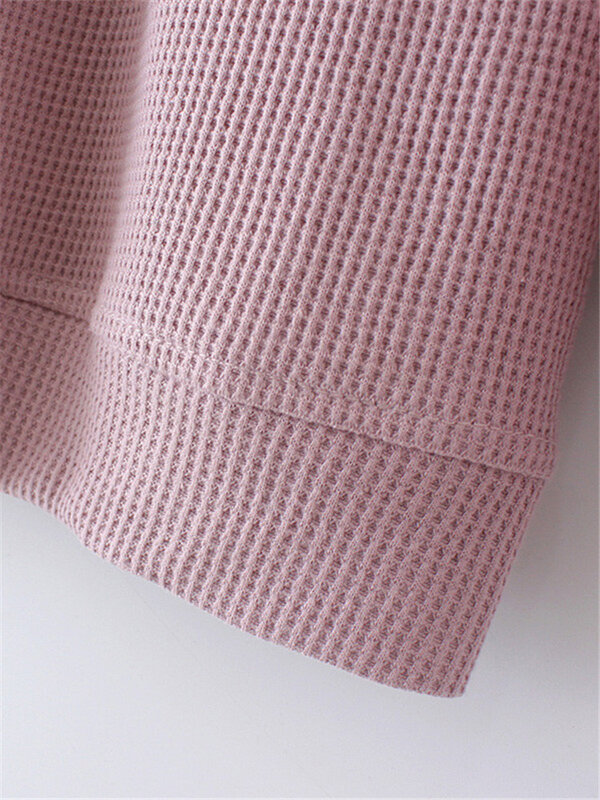 Camisa de malha de algodão de manga comprida em torno do pescoço em cores sólidas listras verticais