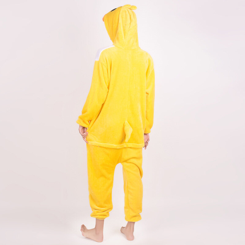 노란 오리 만화 원지즈 겨울 동물 잠옷, 키구루미 코스프레 애니메이션 의상, 할로윈 가족 원피스 플리스 잠옷 세트