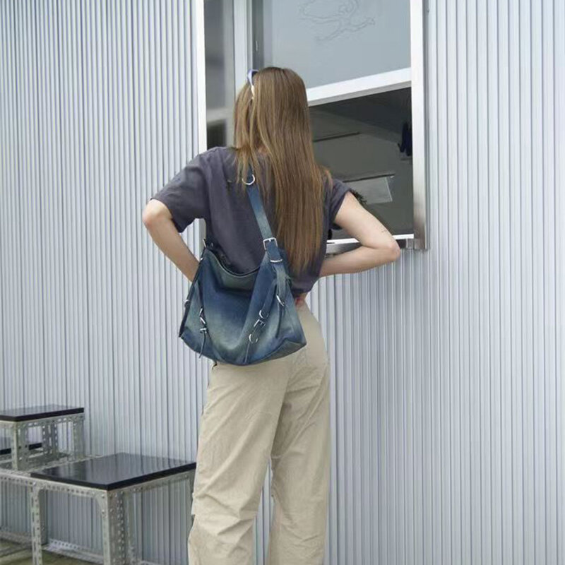 Женская джинсовая сумка в стиле ретро, уличная вместительная модная повседневная Сумочка для покупок, сумка-тоут на одно плечо для студентов колледжа