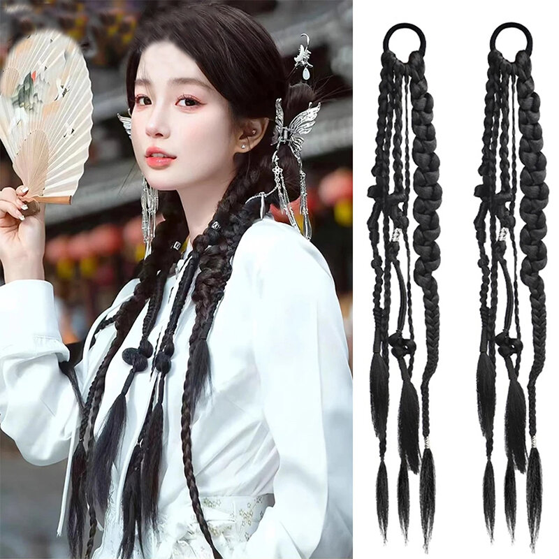 18Inch Wig Ponytail Female New Chinese Style Butterfly Twist Braid Boxing Braid Sweet And Cool Twist Long Braid Wig Ponytail