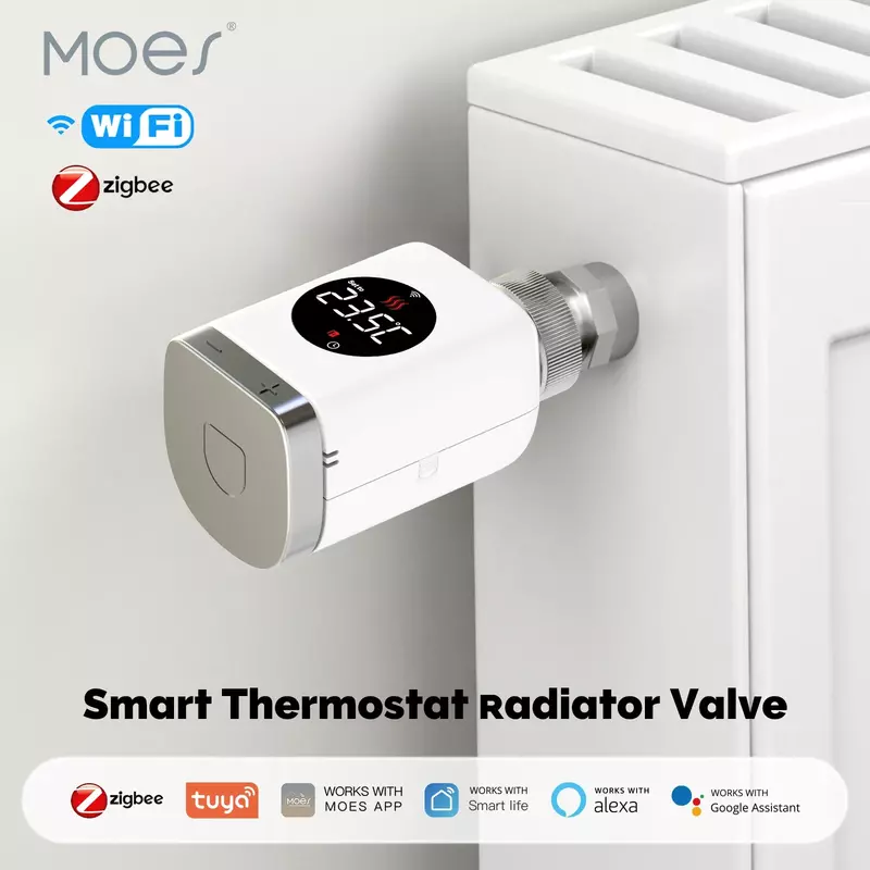 MOES-válvula termostática inteligente do radiador, Zigbee, Wi-Fi, TRV, Tuya, App programável, controlador de temperatura remoto, Alexa, Google Home