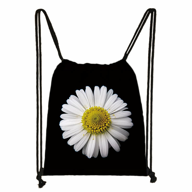 Irysy/Edelweiss kwiatowy nadruk torba ze sznurkiem kobiety Kawaii motyl plecaki Casual przechowywanie dla podróży dziewczyny Bookbag prezent