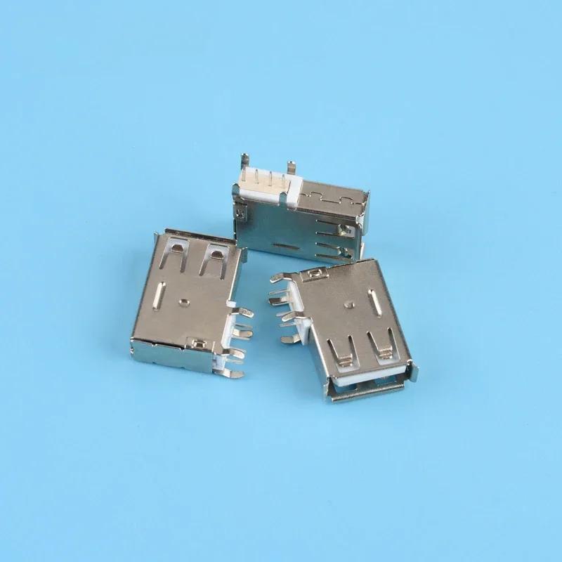 10pcs USB chassis side insert Side plug-in 4P USB female connector A female side insert long body bent foot curling